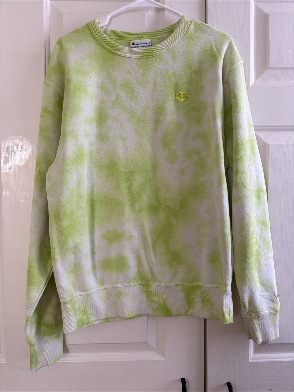 Champion Lime Green & White Tie-Dye Crewneck Sweatshirt